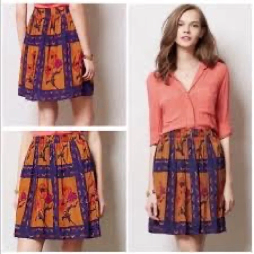 Maeve multicolor floral silk sequins mini Skirt stretch‎ waist Size large